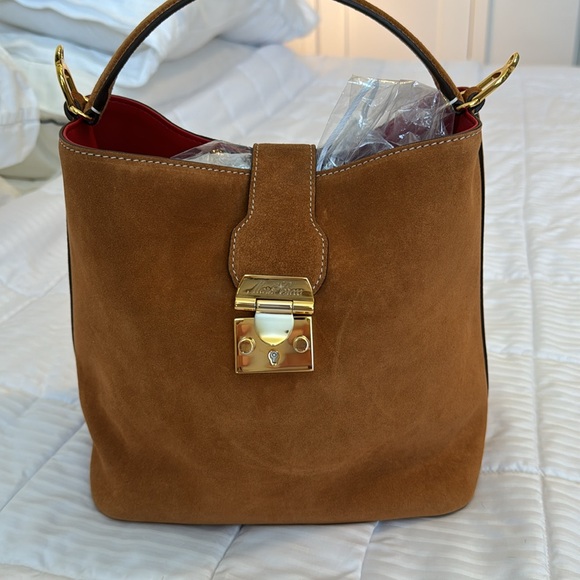 NWT Mark Cross Murphy Suede top handle strap Bucket Bag - Picture 3 of 7